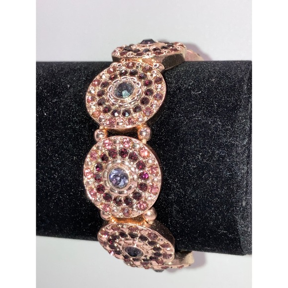 Purple, Pink and Silver Jeweled Gold-tone Stretch Discs Bracelet! - Picture 3 of 5